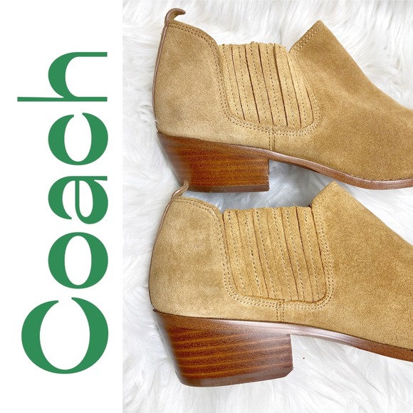 Coach Devin Tan Suede Ankle Booties Block Heel Chelsea Western, Women's Size 8 - Picture 5 of 14